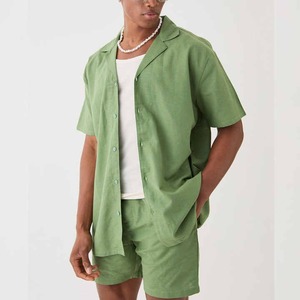 Conjunto de Camisa y Pantalones Cortos de Lino y Algodón para Hombre, Verano, Playa, Alta Calidad, 2 Piezas, OEM y ODM - Product Image 3