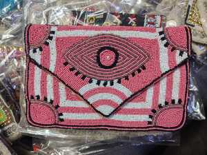 Shreeya Fineries Handmade Satin Beaded Envelope <b>Clutch</b> Purse Geometric Pattern Chain Strap Zipper Closure Evening Bag - Product Image 4
