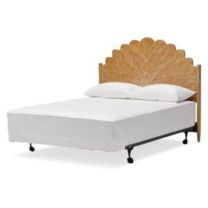 Lit Design Moderne Mid-Century avec Tête de Lit en Bois Massif Sculpté - Product Image 2