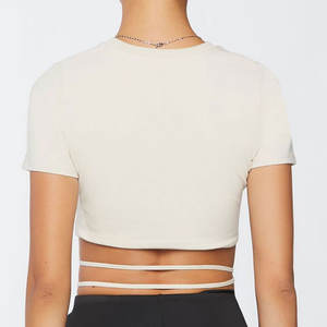 เสื้อครอปท็อปผู้หญิงคุณภาพสูง ระบายอากาศได้ดี ผ้าถักเนื้อผ้าฝ้าย/โพลีเอสเตอร์ ราคาถูก ปรับแต่งได้ - Product Image 3