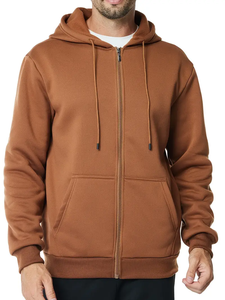 Sweat à capuche zippé de style vintage pour hommes grande taille mélange de polyester doux lavable en machine couleur unie poches imperméables décontracté quotidien - Product Image 2