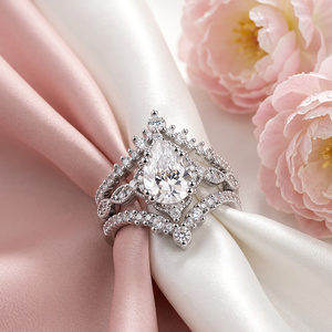 Jeulia Vintage Milgrain Pear Cut Halo <b>Crown</b> Wedding <b>Ring</b> Set - Product Image 5