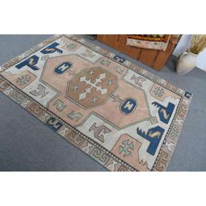 Alfombra Vintage, Alfombra Turca de 4.1x6.3 pies, Alfombra Marroquí de Lana Azul Marrón - Product Image 3