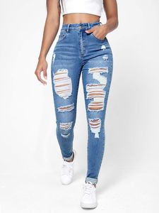Jeans de Mezclilla Rasgados Sexys para Mujer, Ajustados, de Cintura Alta, Transpirables, de Tela Elástica, Ecológicos, Ropa Casual, Atuendos Modernos - Product Image 3