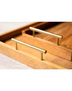 Juego de bandejas de servicio de madera de mango natural de lujo con mango dorado para Hotel, hogar y restaurante, bandejas decorativas elegantes - Product Image 2