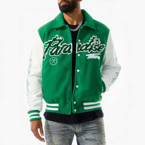 Blouson universitaire d'hiver sur mesure, broderie chenille, col montant, manches en laine, boutons simples sur le devant – Vente chaude - Product Image 4