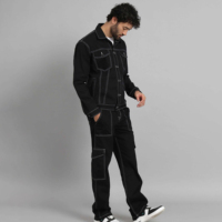 Ensemble pantalon en jean respirant pour homme, style unique, taille mi-haute, 100 % coton, avec cordon de serrage, collection hiver OEM