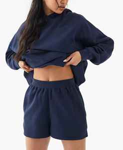 Ensemble sweat à capuche et short pour femme avec logo imprimé en relief 3D personnalisé, style décontracté estival, coupe régulière, uni, 100% coton - Product Image 5