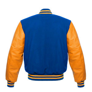 Chaqueta universitaria azul con mangas doradas para hombre, chaqueta Letterman con mangas de cuero dorado, chaqueta universitaria de cuero personalizada - Product Image 3