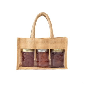 Sac de jute écologique à deux pots avec fenêtre en PVC idéal pour l'emballage des aliments, les cadeaux ou la vente au détail. Poignée solide et aspect naturel. - Product Image 4