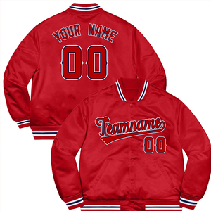 เสื้อแจ็กเก็ตทีมเบสบอล BOMBER ทีมเย็บปะติดปะต่อกันสีแดงสำหรับผู้ชายเสื้อแจ็กเก็ตทีมเบสบอลแบบกำหนดเองชื่อบุคคลวิทยาลัยสตรีทแวร์2025 - Product Image 1