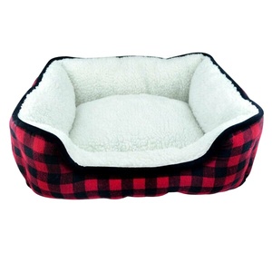 Cama para perros de alta resistencia, nuevo diseño, sofá de lana roja suave, cómodas camas cuadradas para mascotas para perros pequeños, medianos y grandes, accesorios de cartón - Product Image 1