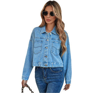 Chaquetas vaqueras informales de moda más vendidas, Chaquetas vaqueras desgastadas informales teñidas de color sólido, Chaquetas vaqueras para mujer, Chaquetas vaqueras con botones Premium - Product Image 3