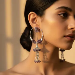 Pendientes de Aro de Plata 925 con Amatista para Mujer, Joyería con Piedras Preciosas, Oro Rosa de 14K, Perla, Estilo Religioso, Moderno y Lindo, con Baño de Rodio - Product Image 2