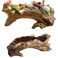 Pot de plante d'intérieur en ciment rustique fait à la main, souche d'arbre, trou de drainage pour succulentes, fleurs artificielles, durable, écologique, pour la maison
