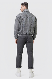 Nouvelle veste en jean pour homme grande taille personnalisée, col montant, délavée et usée - Product Image 6