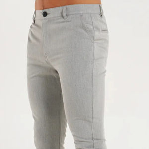 Pantalón chino para hombre, ajustado, cónico al tobillo, con bolsillos, cinturón, bucles, piel sintética, antiarrugas, pantalón para hombre, teñido liso, Halle - Product Image 5