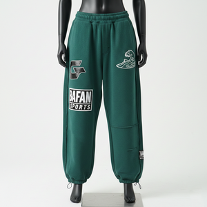 <b>Women</b> Baggy <b>Fleece</b> <b>Pant</b> Cotton Polyester Heavyweight Soft Touch Green Panel Jogger Custom Screen Print Logo Baggy <b>Pants</b> For Sale - Product Image 6