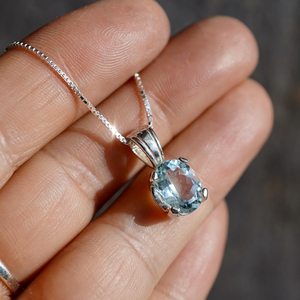 Collar con Colgante de Aguamarina Ovalada Natural, Plata de Ley 925, Joyería con Piedras Preciosas, Elegante Collar de Lujo en Caja de Regalo para Mujer - Product Image 5