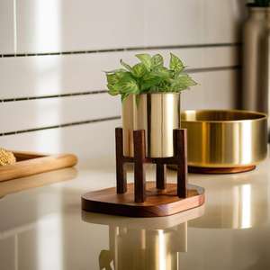 Macetero de cobre de acero inoxidable con cenador de madera Accesorio de vajilla elegante - Product Image 2