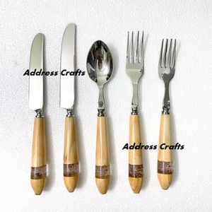 Ensemble de couverts de qualité supérieure en acier inoxydable 18/10, 5 pièces, avec manche en résine de bois, argenterie de qualité alimentaire, vaisselle, service de table - Product Image 4