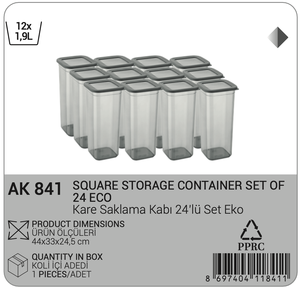 ชุดเครื่องครัวพลาสติกไร้สาร BPA 24ชิ้น1.9L เป็นมิตรกับสิ่งแวดล้อมภาชนะจัดเก็บอาหารทรงสี่เหลี่ยมทนทาน - Product Image 2