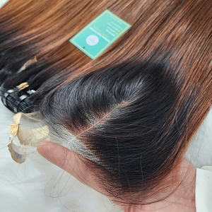 Ombre Brown Color Bone Straight Double Drawn Virgin Paquetes de cabello humano vietnamita con cierre Paquetes de cabello virgen con cierre - Product Image 3