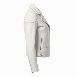 Veste en cuir de style moto, veste de course, sur mesure, vente chaude, luxe haut de gamme, haute qualité, blanche, femme, cuir véritable pur - Product Image 4