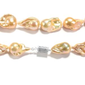 Collier de perles de culture d'eau douce Baroque Papaya, zircon blanc, bijoux en argent sterling - Product Image 2