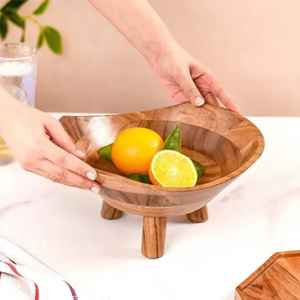 Bol en bois de manguier biologique à 3 pieds, coupe marquise, fait main, naturel, pour centre de table rustique - Product Image 1