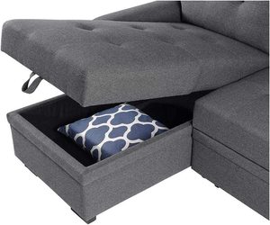 โซฟาปรับนอนได้แบบแยกส่วน รูปตัวแอล พร้อมที่เก็บของ ผ้าลินิน - Product Image 5