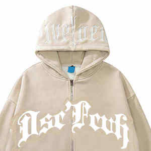 Sweat-shirt décontracté à capuche zippé surdimensionné pour femme, streetwear, délavé à la pierre, broderie 3D - Product Image 3