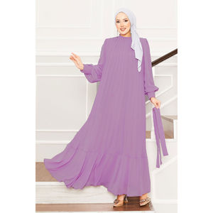 Vestido de Noche Modesto de Gasa Rosa con Mangas de Organza, Cintura Natural, Estilo Básico para Fiesta - Product Image 3