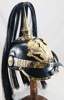 Pickelhaube allemand médiéval prussien à longues pointes, fait main en cuir naturel, finition de haute qualité, agate, qualité officier, souvenir