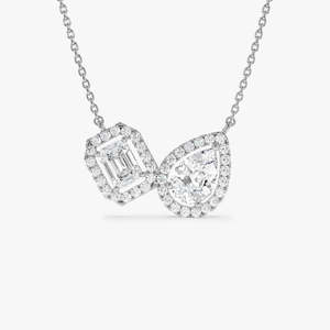 Impresionante Collar con Colgante Toi Et Moi de Pera y Esmeralda con Halo, 1.55 Ct F VS, Oro de 14K, Regalo de Joyería Fina para Aniversario de Bodas - Product Image 2
