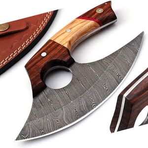 Customized Industrial Forged Arc Damascus Steel Pizza Cutter <b>Axe</b> Personalized Kitchen Cooking Tool Wood <b>Handle</b> Meat Slicing - Product Image 5