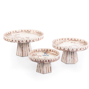 Precio de fábrica de lujo Capiz Shell Inlay Mother of Pearl MOP Set 3 bandejas para servir bandejas Venta caliente pastel y soporte de chocolate - Product Image 2