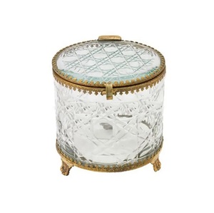 Boîte de rangement vintage en verre toné et laiton, magnifiquement artisanale, avec motif gravé, taille personnalisée, export en gros - Product Image 3