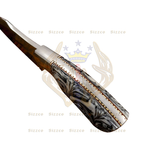 Hermoso cuchillo hecho a mano de acero D2 de hoja fija para caza, Camping, con Funda de cuero, mango ergonómico de resina, regalo para él - Product Image 3