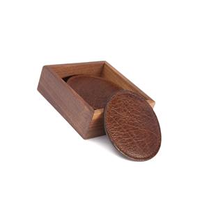 Posavasos de cuero PU de diseño moderno, juego de posavasos de cuero PU de 4 uds, forma redonda, Color marrón - Product Image 1