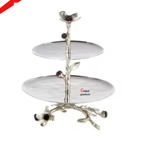 2025 support à gâteau à 2 niveaux en acier inoxydable en métal à l'aspect simple pour restaurant et bar d'hôtel - Product Image 2