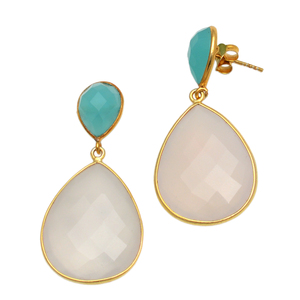 ต่างหูห้อย925เงินสเตอร์ลิงรูปหยดน้ำสำหรับผู้หญิงพลอยคาลซิโดนีสีขาวธรรมชาติชุบทองสำหรับงานแต่งงานที่ทันสมัย - Product Image 2