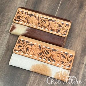 Venta al por mayor de carteras largas de cuero labrado a mano personalizado triple Cartera de cuero de vaca genuino de las mujeres embragues RFID bloqueo titular de la tarjeta de crédito monedero - Product Image 1