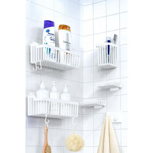 Ensemble d'organisateurs de salle de bain Banyor 6 pièces, support mural adhésif en métal, porte-savon, porte-brosse à dents, porte-shampooing, noir mat - Product Image 1