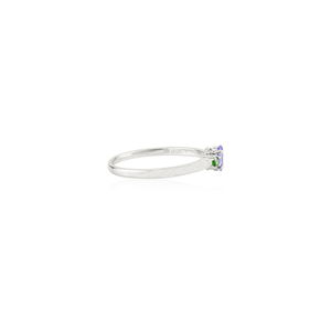 Délicat Minimaliste Bonne Qualité Tanzanite & Tsavorite Dainty Trois Pierre Anneau Simple Style Empilable Bijoux 14K Or Blanc - Product Image 5