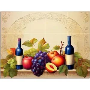 ผนังห้องครัว backsplash ภาพจิตรกรรมฝาผนังกระเบื้องลายผลไม้ที่ยังคงมีชีวิตด้วยหินอ่อนองุ่นเซรามิกผนังเน้น - Product Image 1