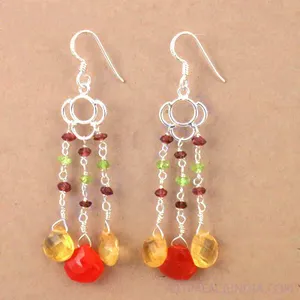 Boucles d'oreilles pendantes en argent 925 style Bohème avec pampilles en strass de cristal pour femme, à porter au quotidien - Product Image 1