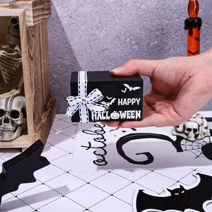 2 piles de livres en bois d'Halloween avec rubans Happy Halloween Bat Pumpkin Prints Faux Book Bundles Black White Stacked Books - Product Image 5