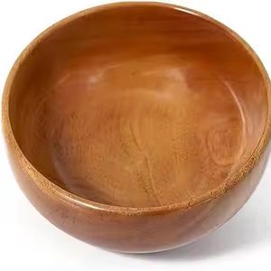 Tazón de madera de forma redonda sólida respetuosa con el medio ambiente para ensalada, frutas, sopa, arroz, cocina de madera corpulenta, decoración del hogar de glowin fashion - Product Image 2