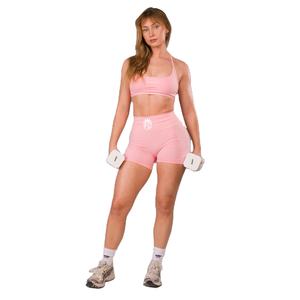 Shorts de sport pour femmes, rose clair, sans couture, taille haute, compression, extensible, yoga, fitness, shorts actifs - Product Image 1